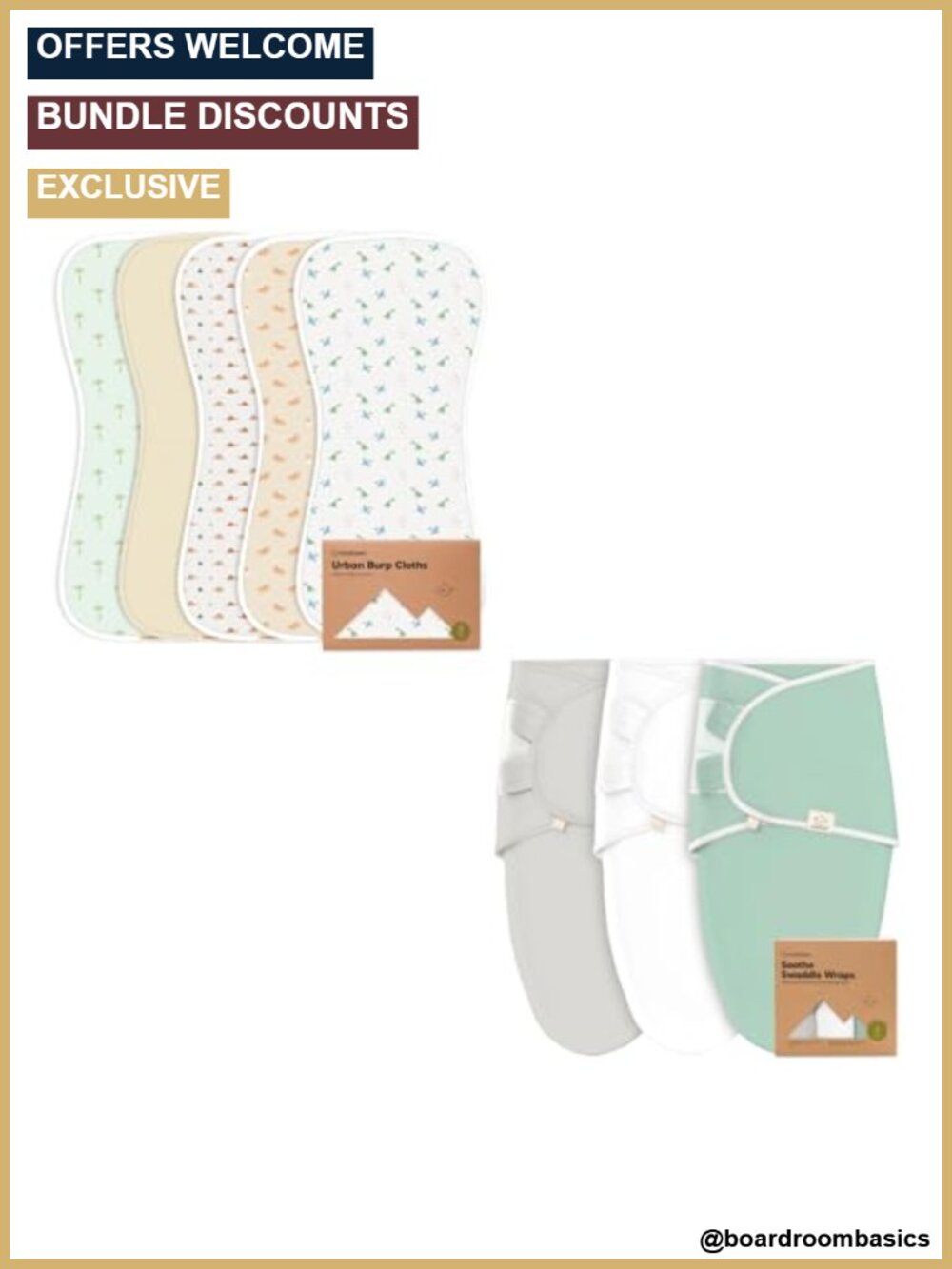 5-Pack Cotton Burp Cloths & 3-Pack Swaddle Sleep Sacks Set